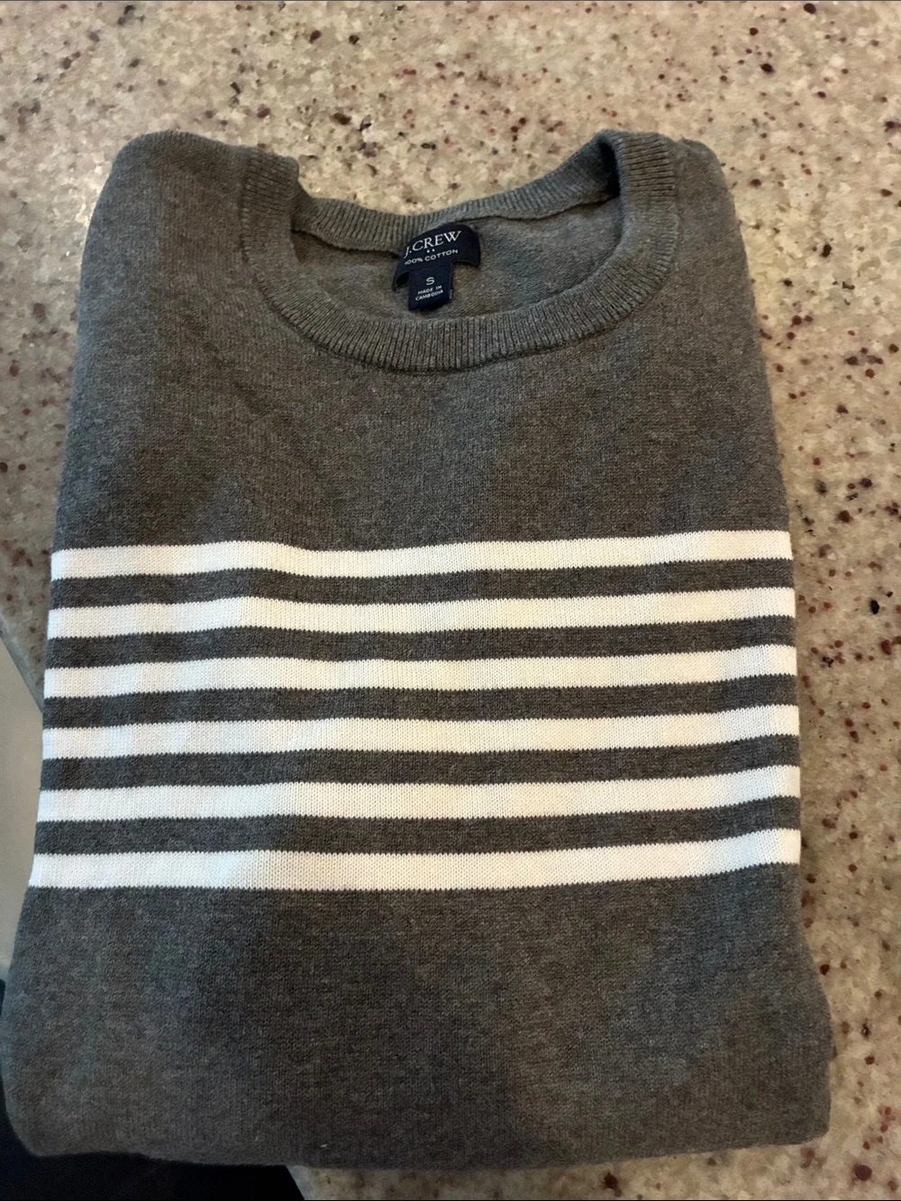 J. Crew Gray Crewneck Sweater with White Stripes
